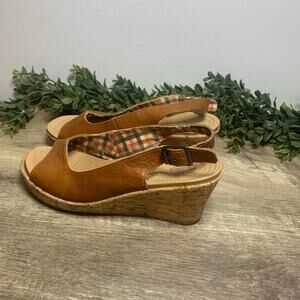Crocs Brown Leather Slingback Cork Wedge Ladies Size 8